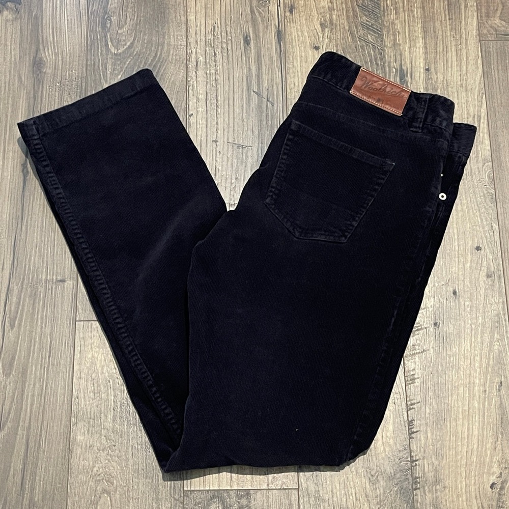 Woolrich Womens Black Corduroy Straight Leg Pants Size 12 Stretch 5-Pocket 1281